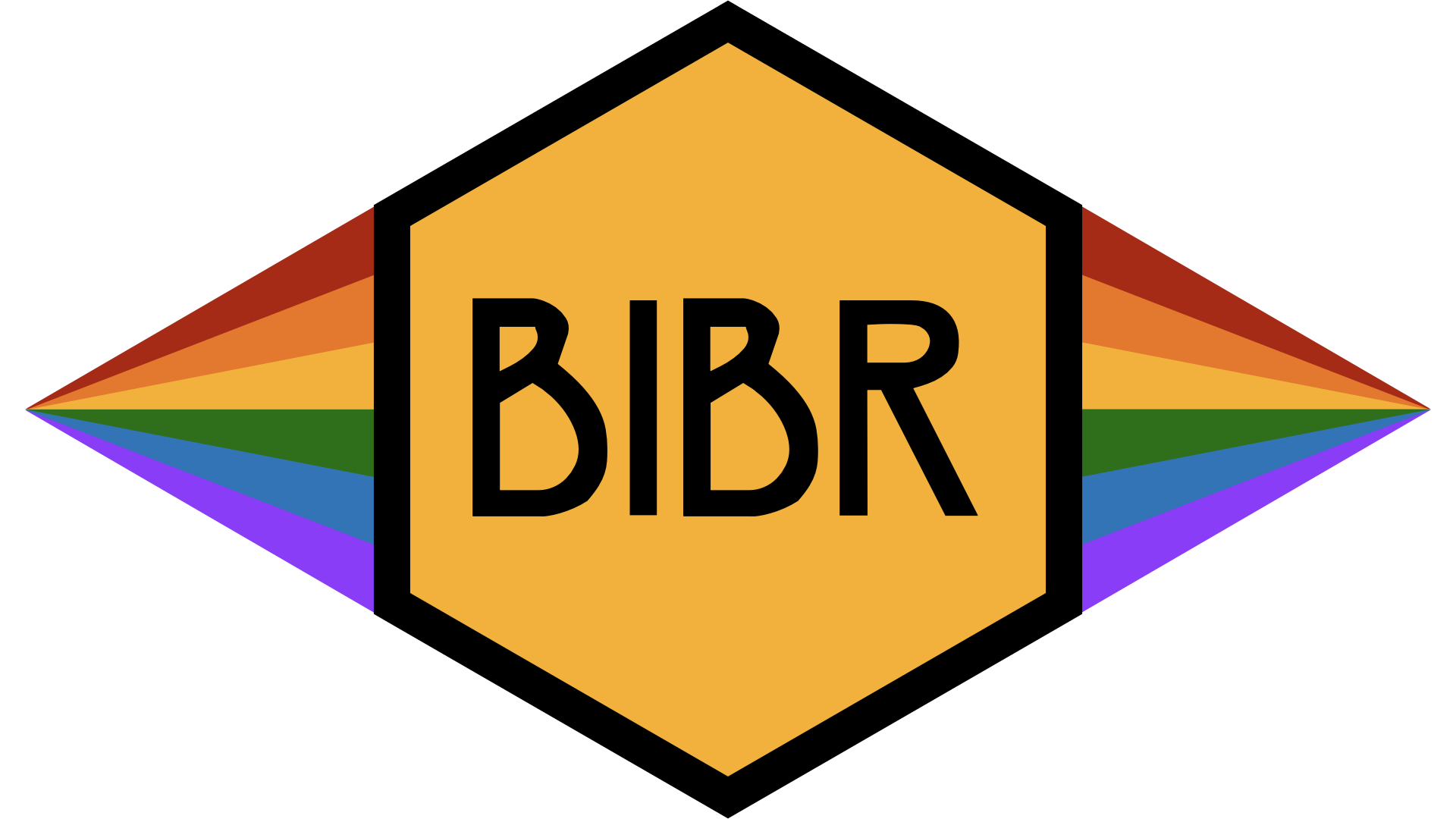 The bibr hex logo on a diamon rainbow background