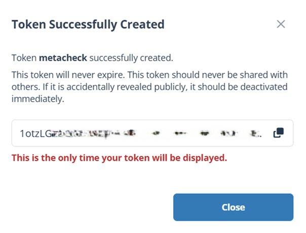 The OSF page showing a newly created personal access token